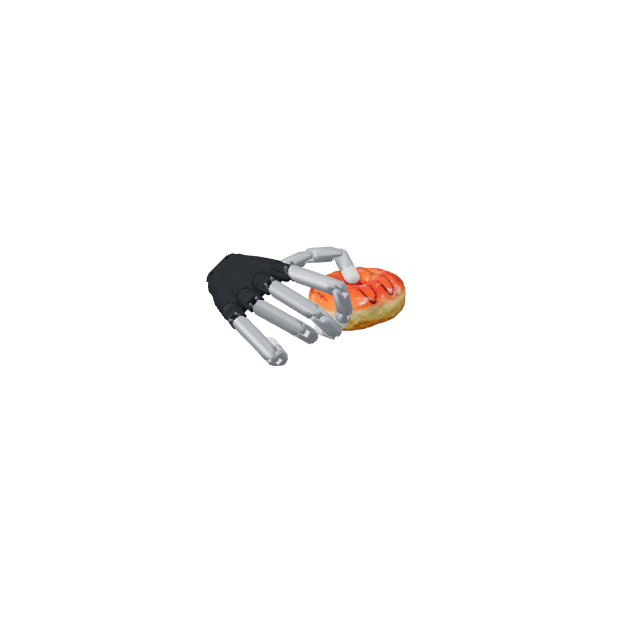 The hand places a donut onto a saucer.