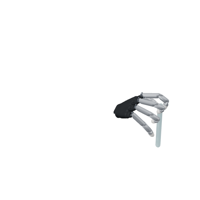 The hand places a test tube into a rack using a tube holder.