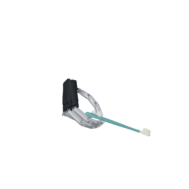 The hand moves a toothbrush to a new position.